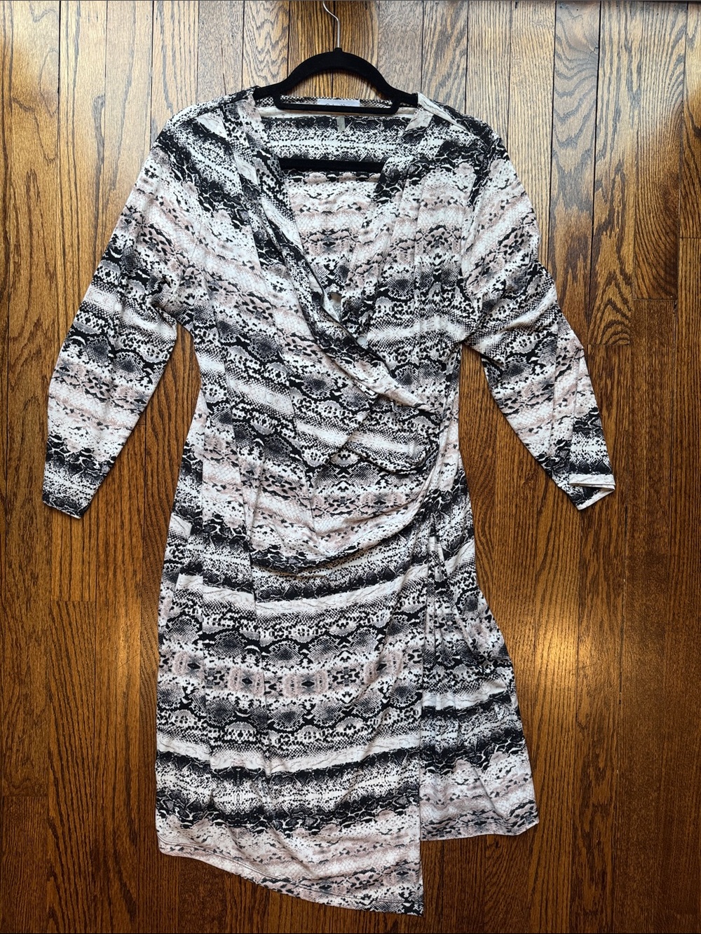 Calvin Klein Black & White Printed Long-Sleeve Wrap Dress